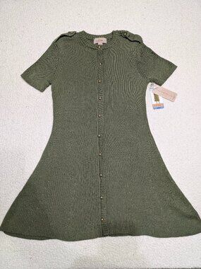 French Connection NWT Olive Ribbed Mini Sweater Dress Large